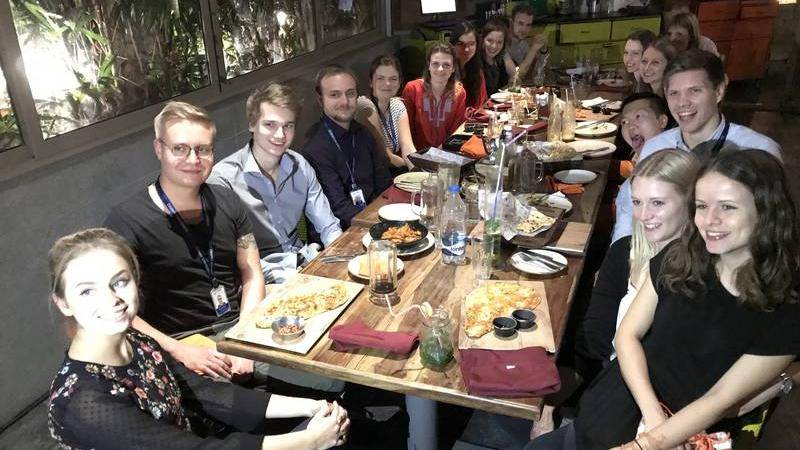 Here you can see an image of the field trip participants having dinner together